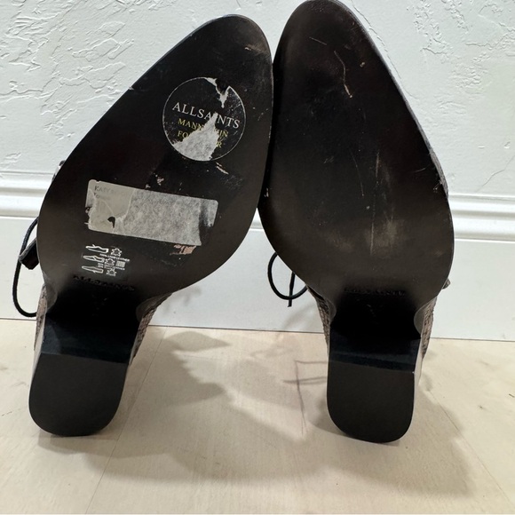 AllSaints Katy Leather Boots Taupe Snake Print Women EU 40 US 10 Heeled Lace Up - Picture 11 of 16